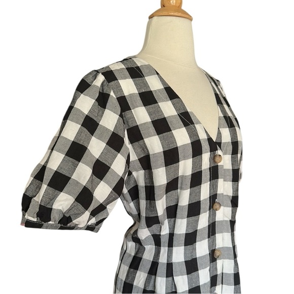 LOFT Gingham Linen Blend Button Up Dress Black White Preppy Girly Casual Size 10 - Picture 6 of 16
